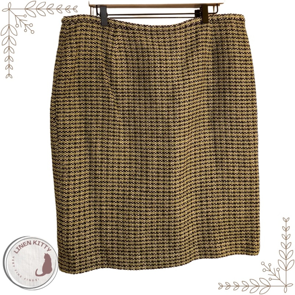 Green and Black Tweed Silk Blend Pencil Skirt: 18